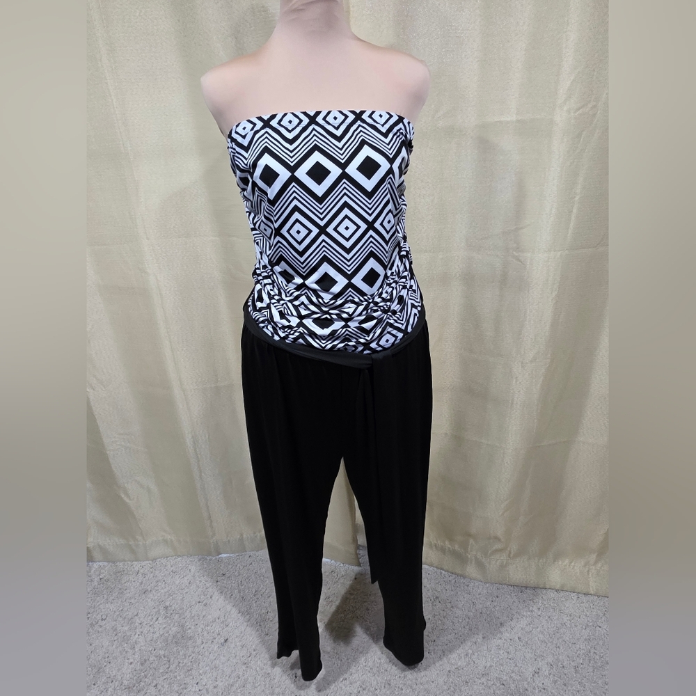Janette Plus Monochrome Diamond Pattern Jumpsuit 2Xl
